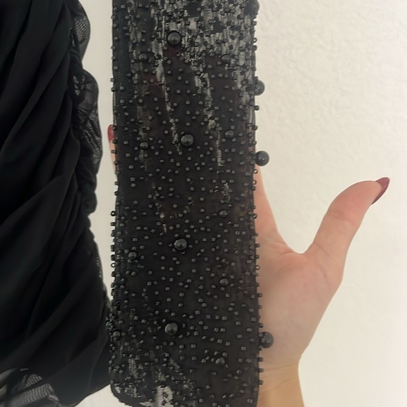 Oh Polly black dress. With mesh beaded sleeves. - Picture 2 of 4